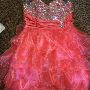 strapless coral dress